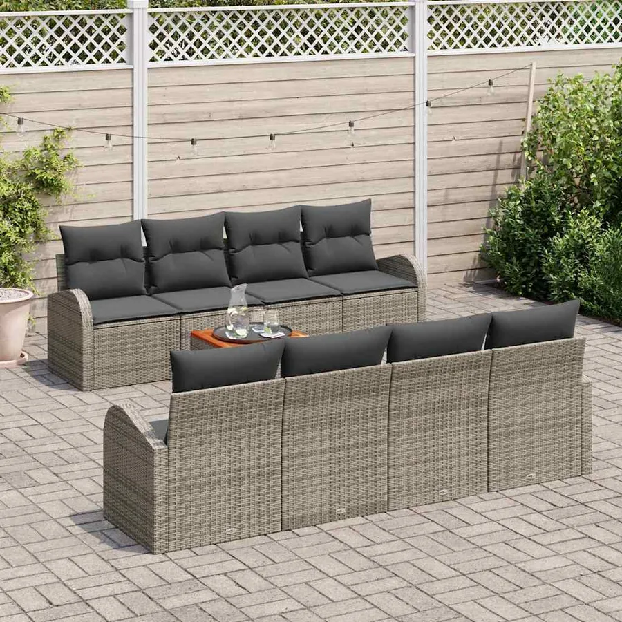 Ensemble de canapé de jardin avec coussin 9 pcs Gris polyrotin - 3