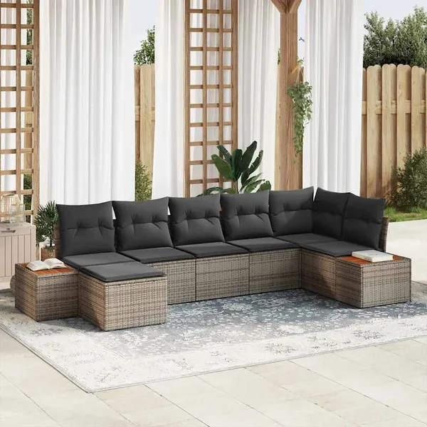 Ensemble de canapé de jardin avec coussin 7 pcs Gris polyrotin