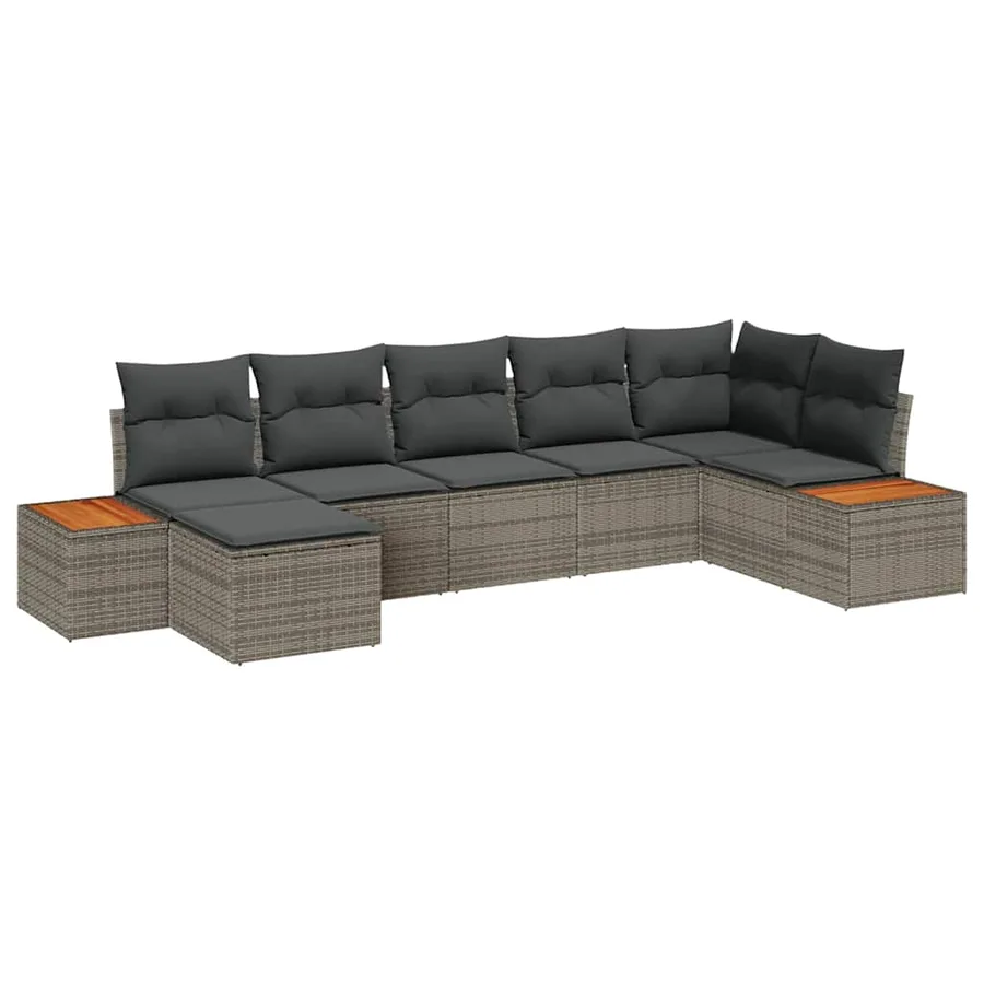 Ensemble de canapé de jardin avec coussin 7 pcs Gris polyrotin - 2