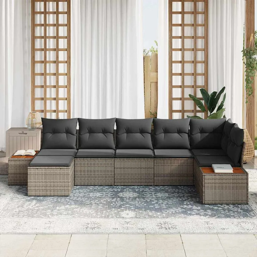 Ensemble de canapé de jardin avec coussin 7 pcs Gris polyrotin - 3