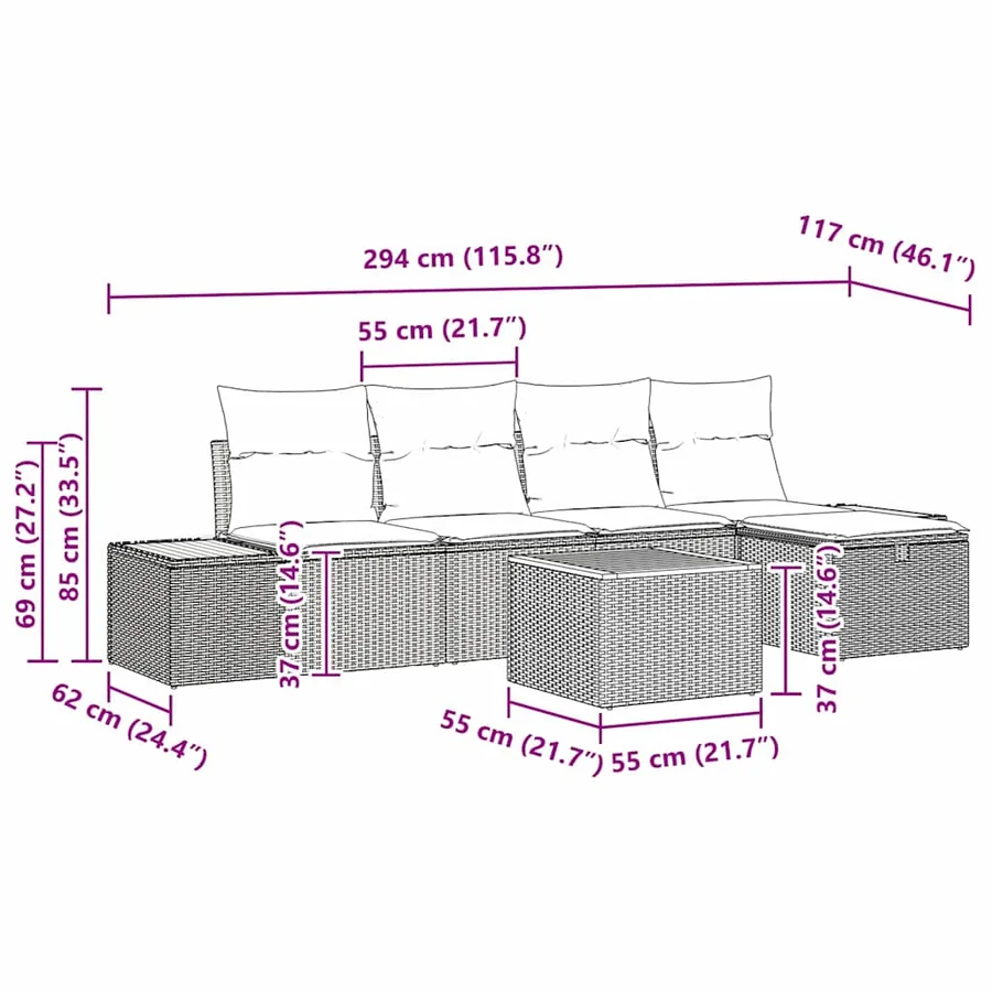 Ensemble de canapé de jardin avec coussin 6 pcs Gris polyrotin - 10