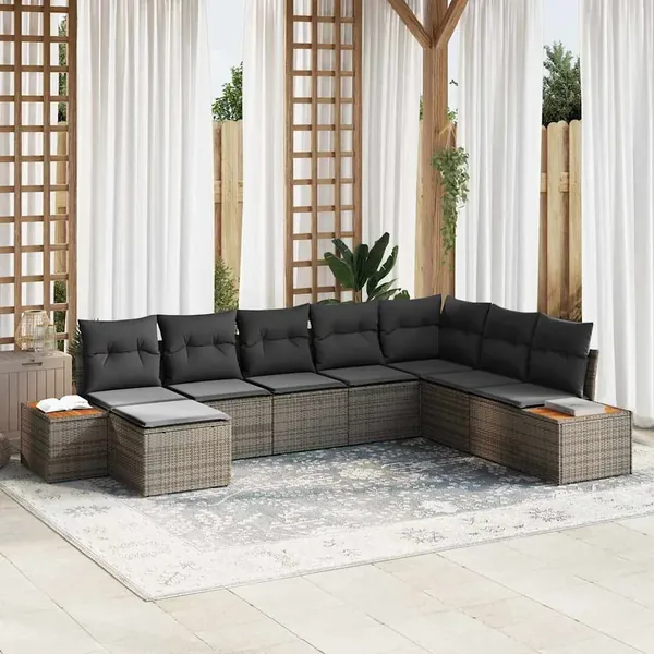 Ensemble de canapé de jardin avec coussin 8 pcs Gris Poly rotin