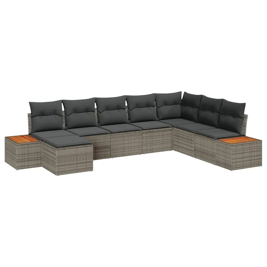 Ensemble de canapé de jardin avec coussin 8 pcs Gris Poly rotin - 2