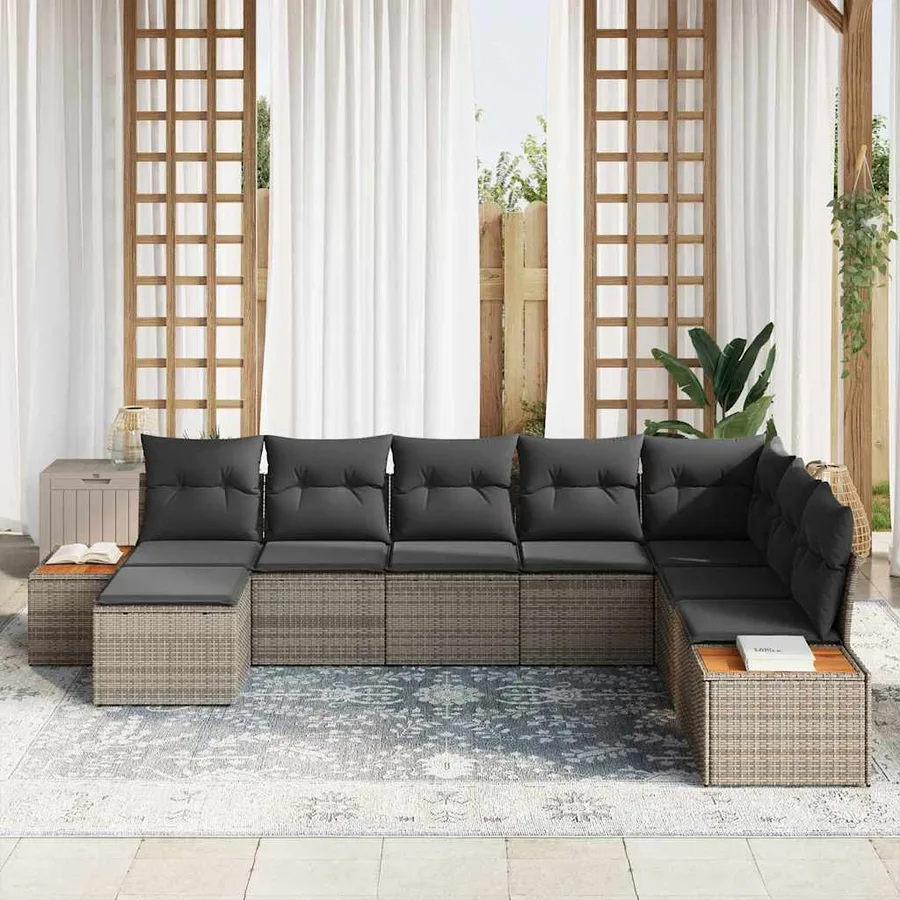 Ensemble de canapé de jardin avec coussin 8 pcs Gris Poly rotin - 3
