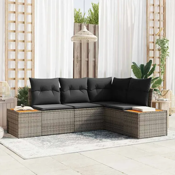 Ensemble de canapé de jardin 5 pcs Beige Poly rotin