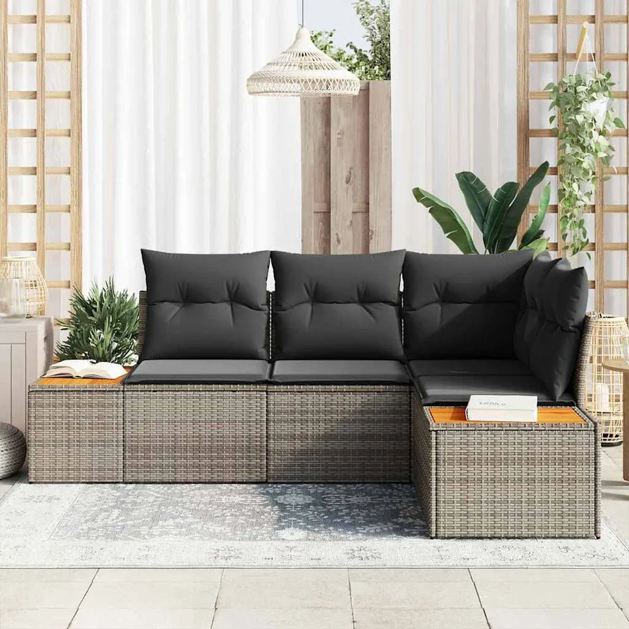 Ensemble de canapé de jardin 5 pcs Beige Poly rotin - 3