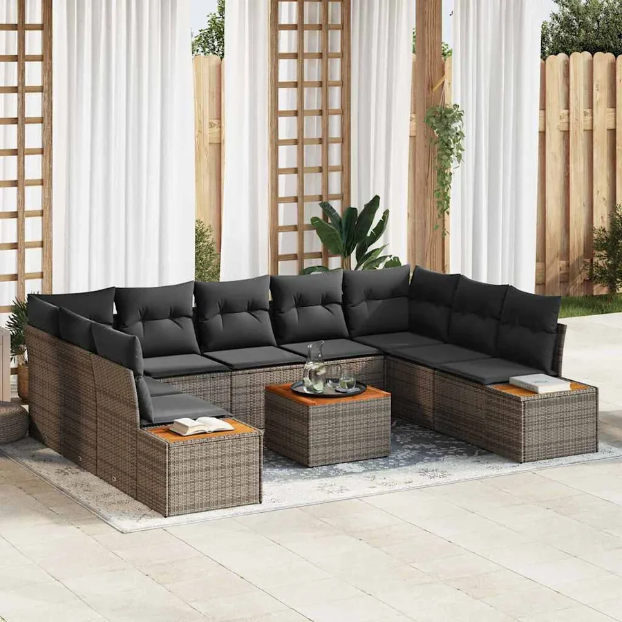 Ensemble de canapé de jardin 10 pcs Gris Poly rotin