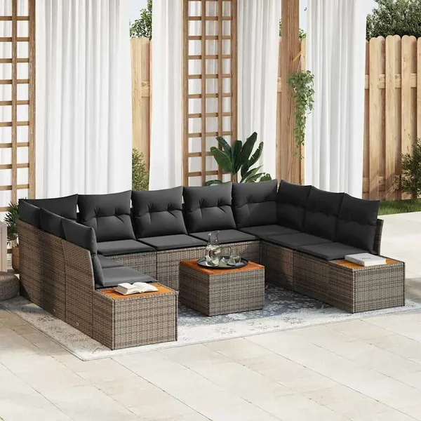 Ensemble de canapé de jardin 10 pcs Gris Poly rotin