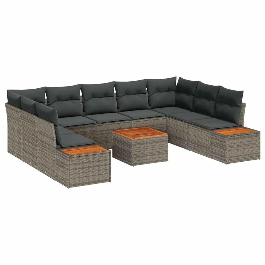 Ensemble de canapé de jardin 10 pcs Gris Poly rotin - 2