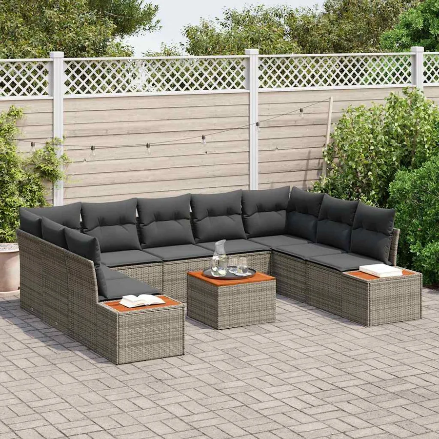 Ensemble de canapé de jardin 10 pcs Gris Poly rotin - 3