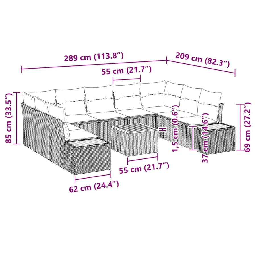 Ensemble de canapé de jardin 10 pcs Gris Poly rotin - 9
