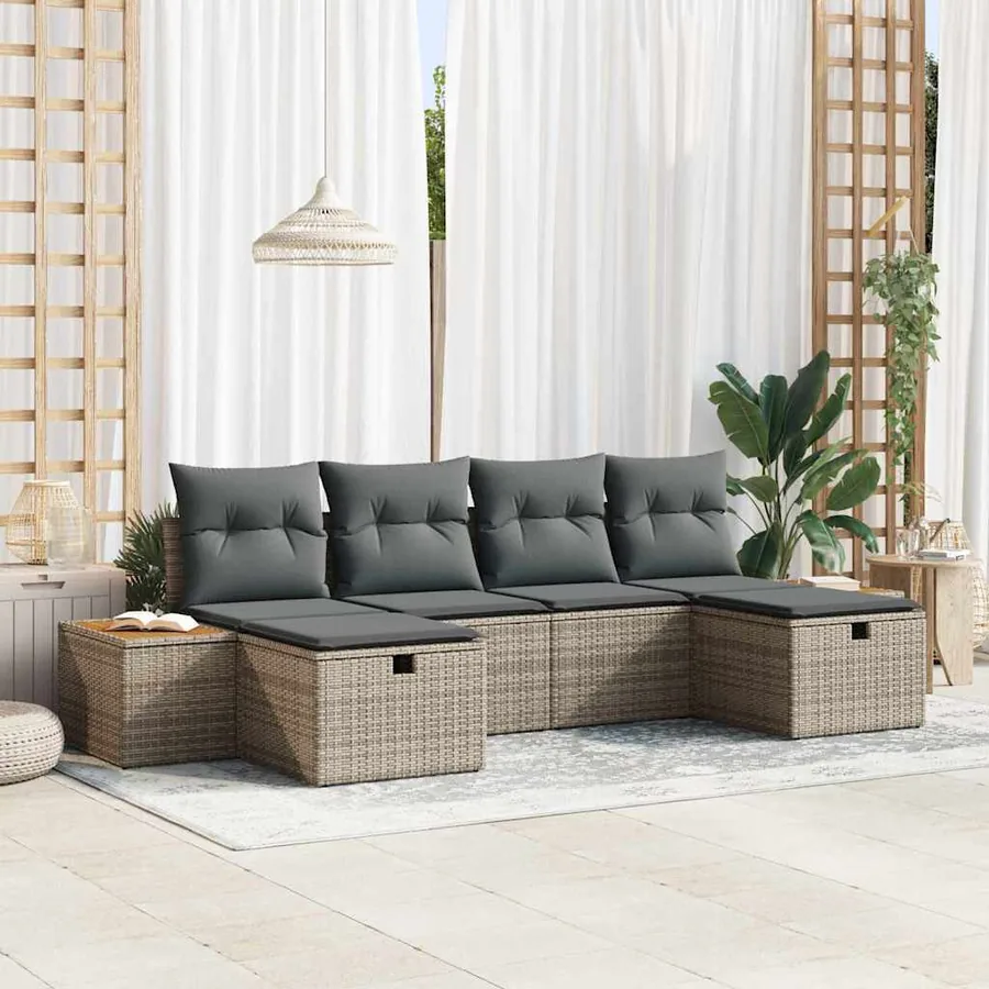 Ensemble de canapé de jardin avec coussin 6 pcs Gris polyrotin