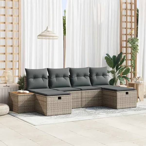 Ensemble de canapé de jardin avec coussin 6 pcs Gris polyrotin