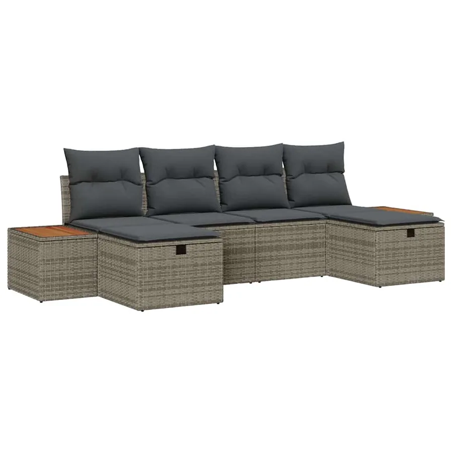 Ensemble de canapé de jardin avec coussin 6 pcs Gris polyrotin - 2