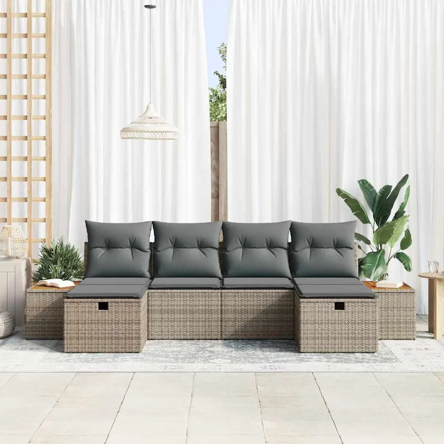 Ensemble de canapé de jardin avec coussin 6 pcs Gris polyrotin - 3