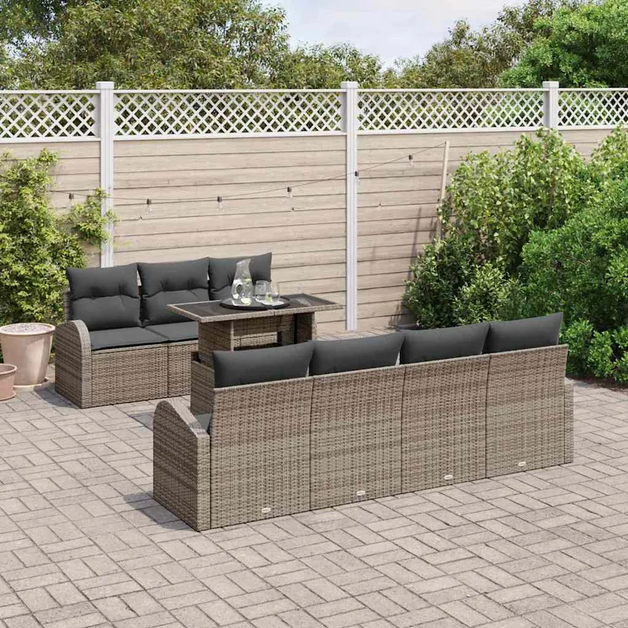 Ensemble de canapé de jardin avec coussin 8 pcs Gris Poly rotin - 3