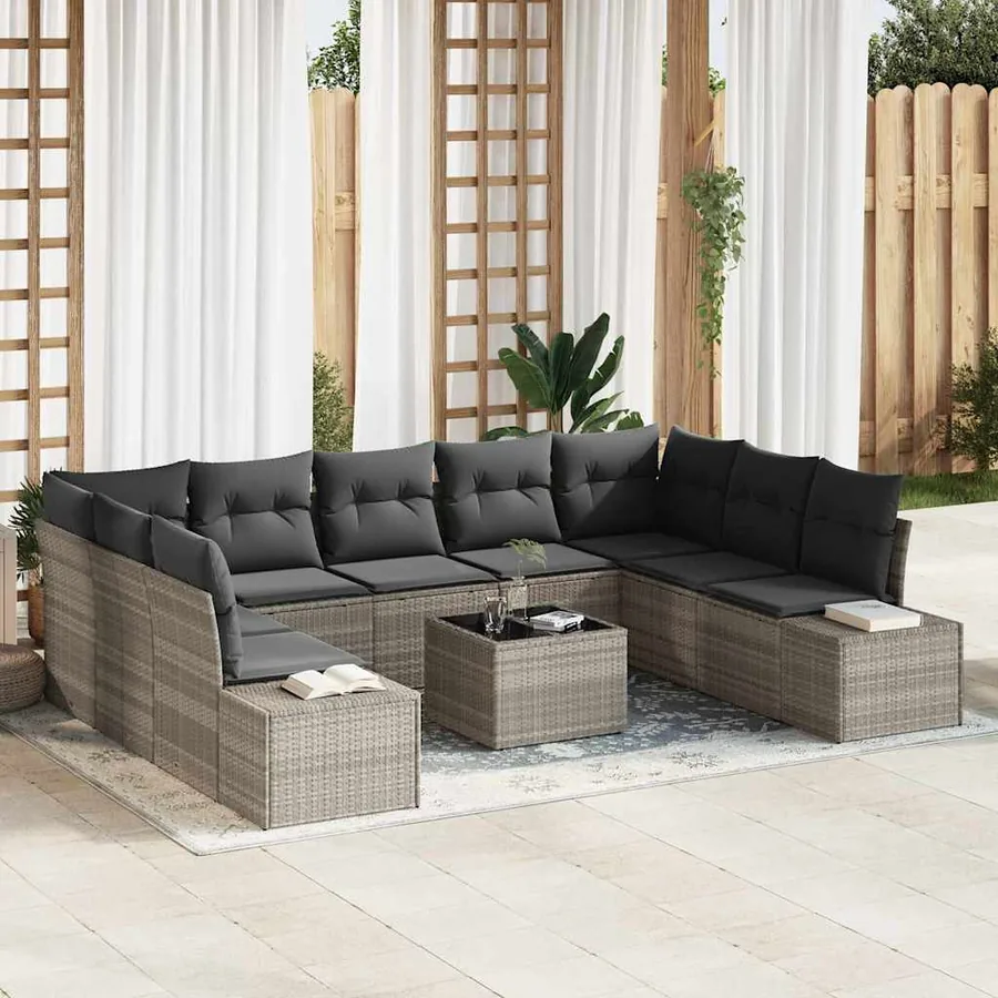 Ensemble de canapé de jardin 9 pcs Gris clair Polyrotin