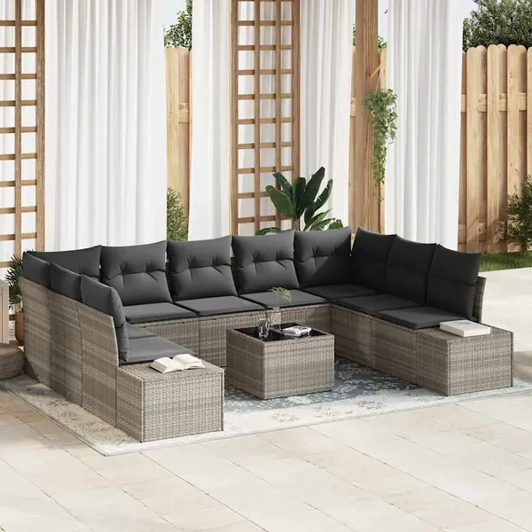Ensemble de canapé de jardin 9 pcs Gris clair Polyrotin