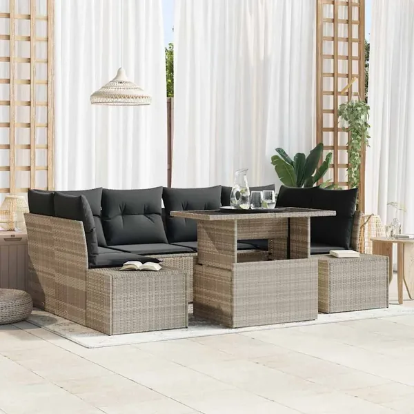 Ensemble de canapé de jardin 7 pcs Gris clair et gris foncé