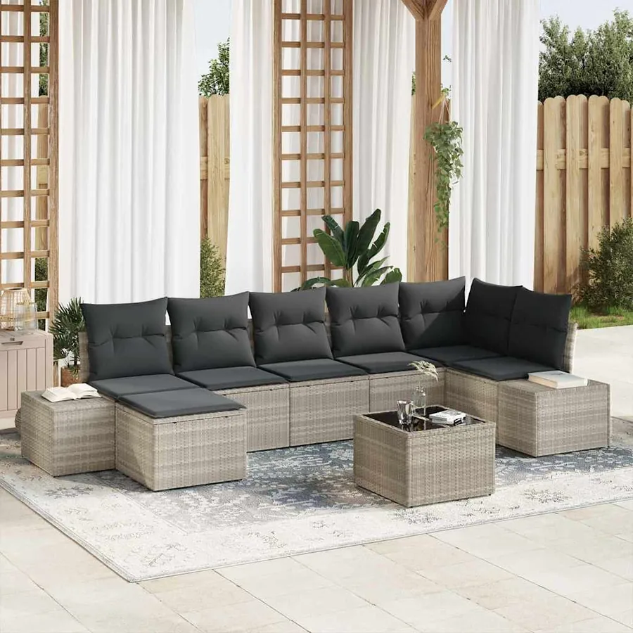 Ensemble de canapé de jardin 7 pcs Gris clair polyrotin