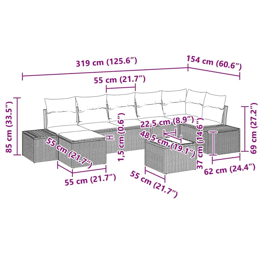 Ensemble de canapé de jardin 7 pcs Gris clair polyrotin - 15