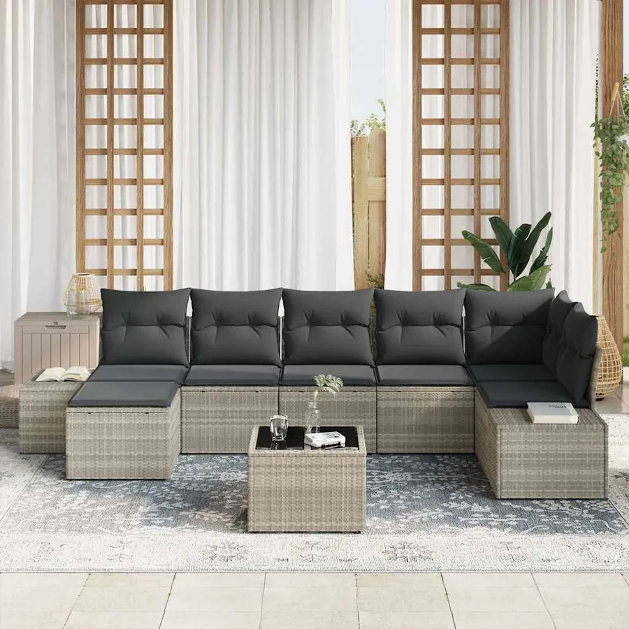 Ensemble de canapé de jardin 7 pcs Gris clair polyrotin - 3