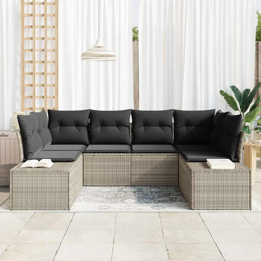 Ensemble de canapé de jardin 6 pcs Gris clair Poly rotin - 3
