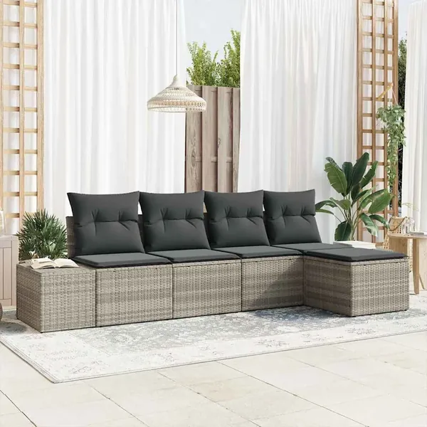 Ensemble de canapé de jardin 5 pcs Gris clair polyrotin