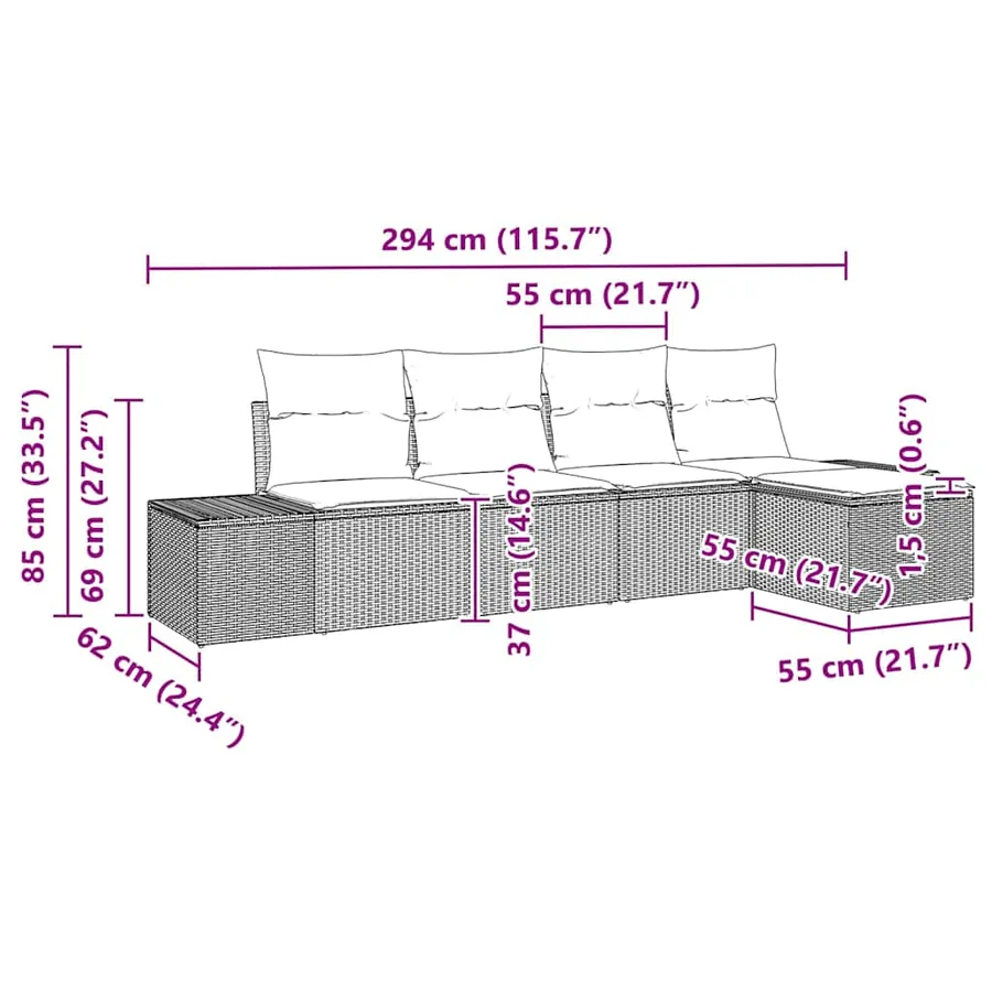 Ensemble de canapé de jardin 5 pcs Gris clair polyrotin - 12