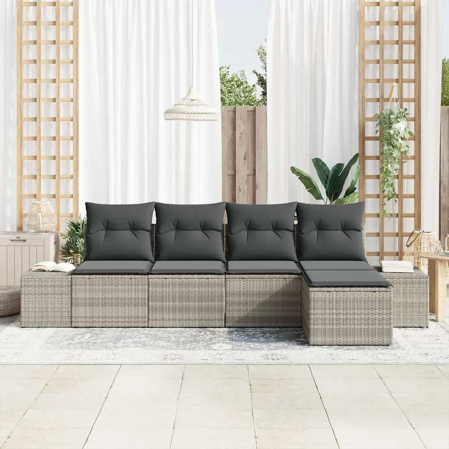 Ensemble de canapé de jardin 5 pcs Gris clair polyrotin - 3