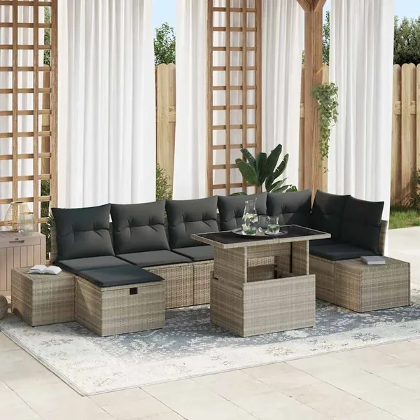 Ensemble de canapé de jardin 8 pcs Gris clair polyrotin