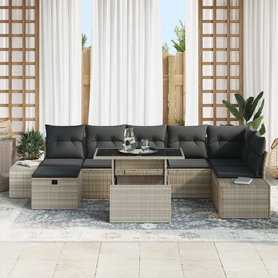 Ensemble de canapé de jardin 8 pcs Gris clair polyrotin - 3