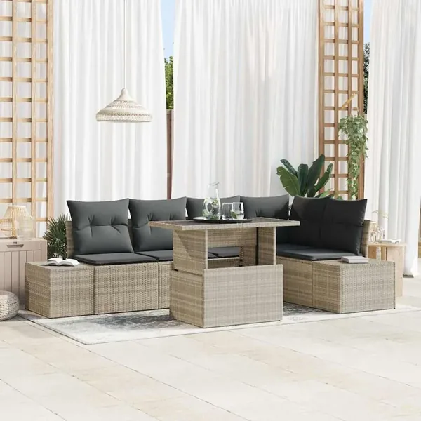 Ensemble de canapé de jardin 6 pcs Gris clair Poly rotin