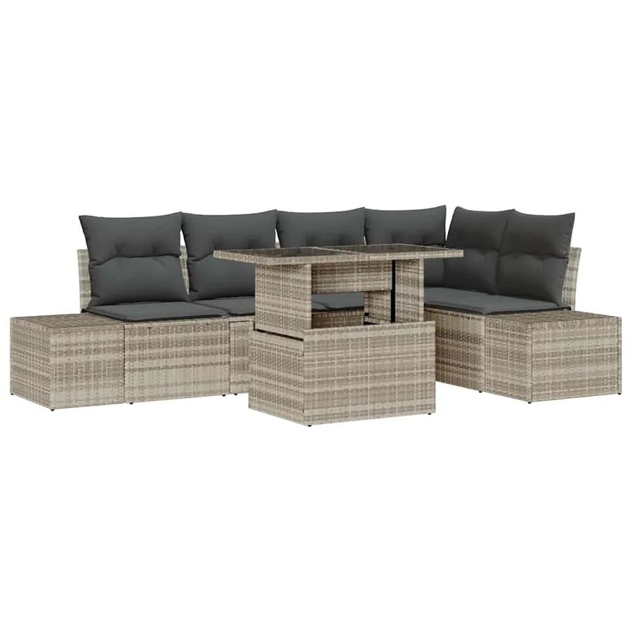 Ensemble de canapé de jardin 6 pcs Gris clair Poly rotin - 2