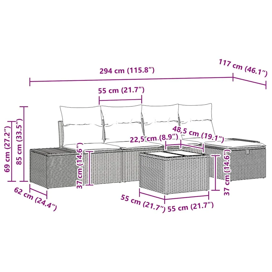 Ensemble de Canapés avec coussin 6 pcs polyrotin - 13