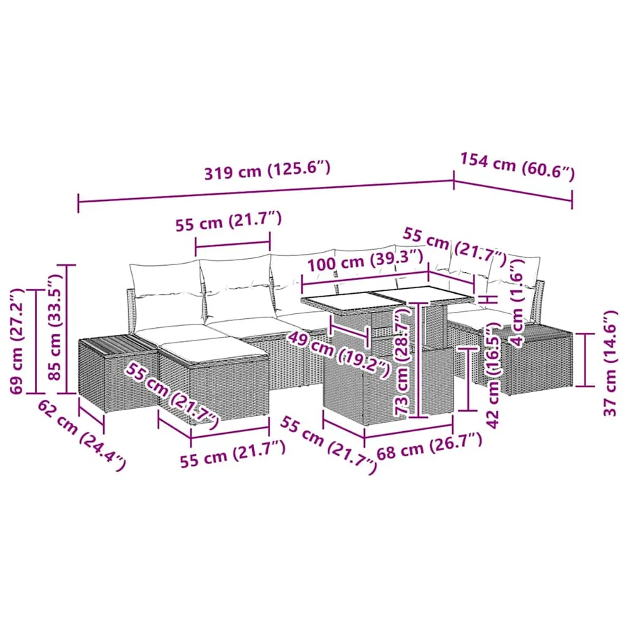 Ensemble de canapé de jardin 8 pcs Gris clair Poly rotin - 17