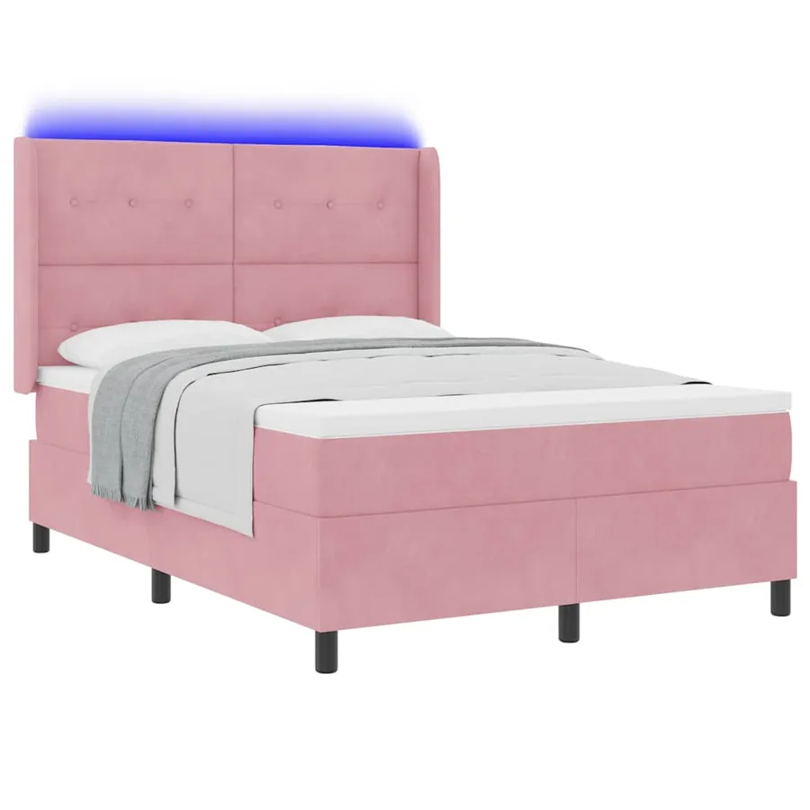 Lit à ressorts avec bandes LED Rose 140 x 200 cm Velours - 3