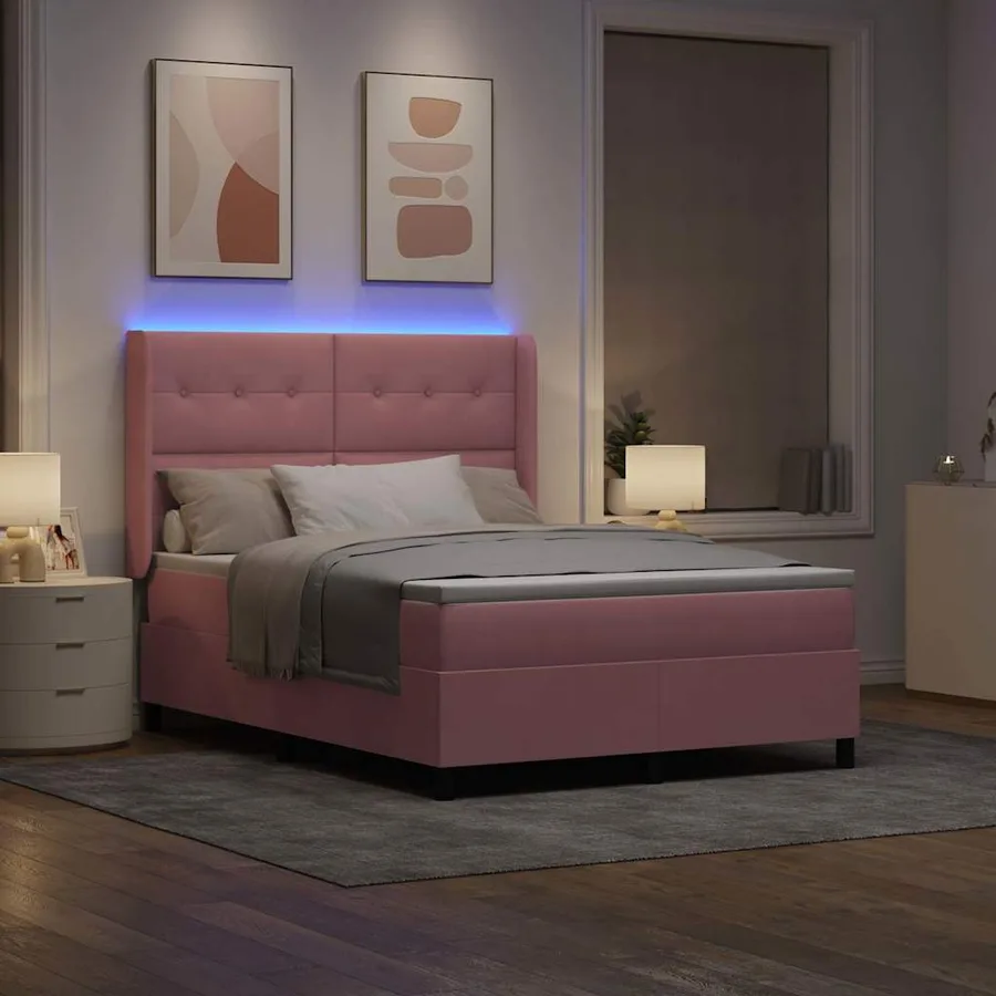 Lit à ressorts avec bandes LED Rose 140 x 200 cm Velours - 5