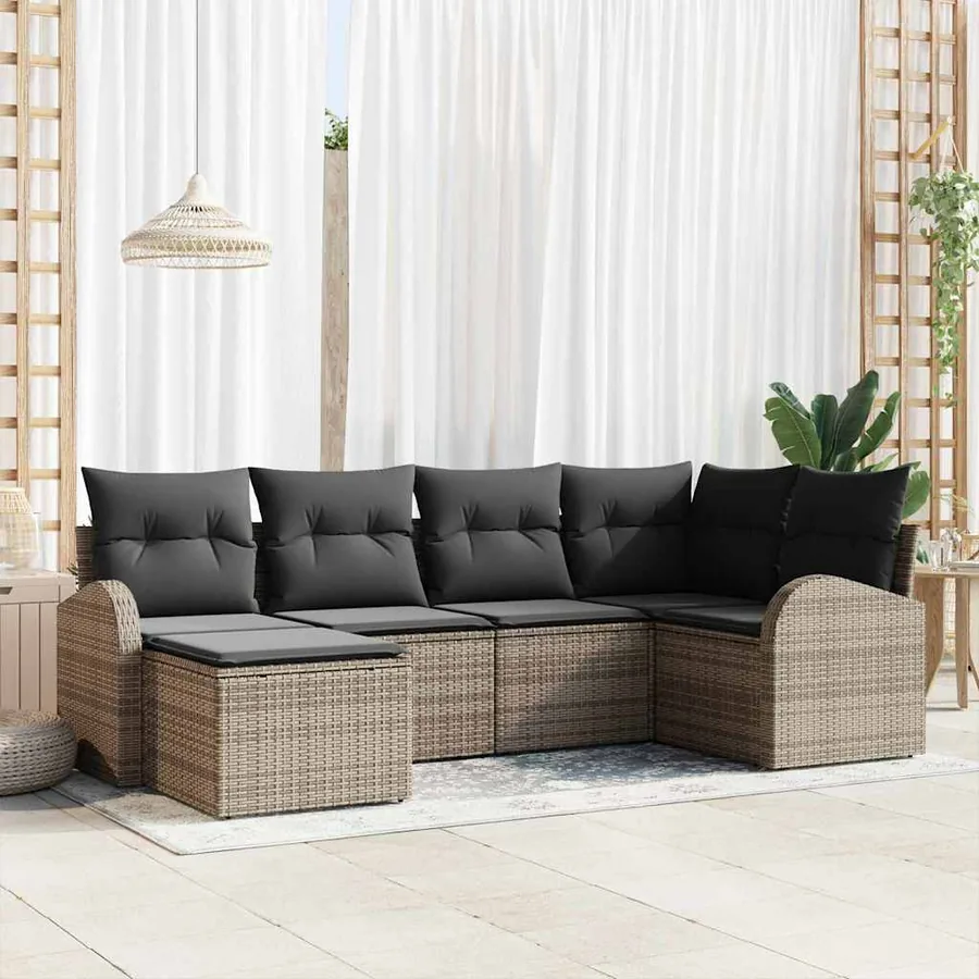 Ensemble de canapé de jardin 6 pcs Gris polyrotin