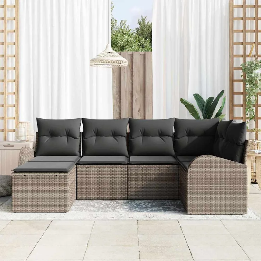 Ensemble de canapé de jardin 6 pcs Gris polyrotin - 3