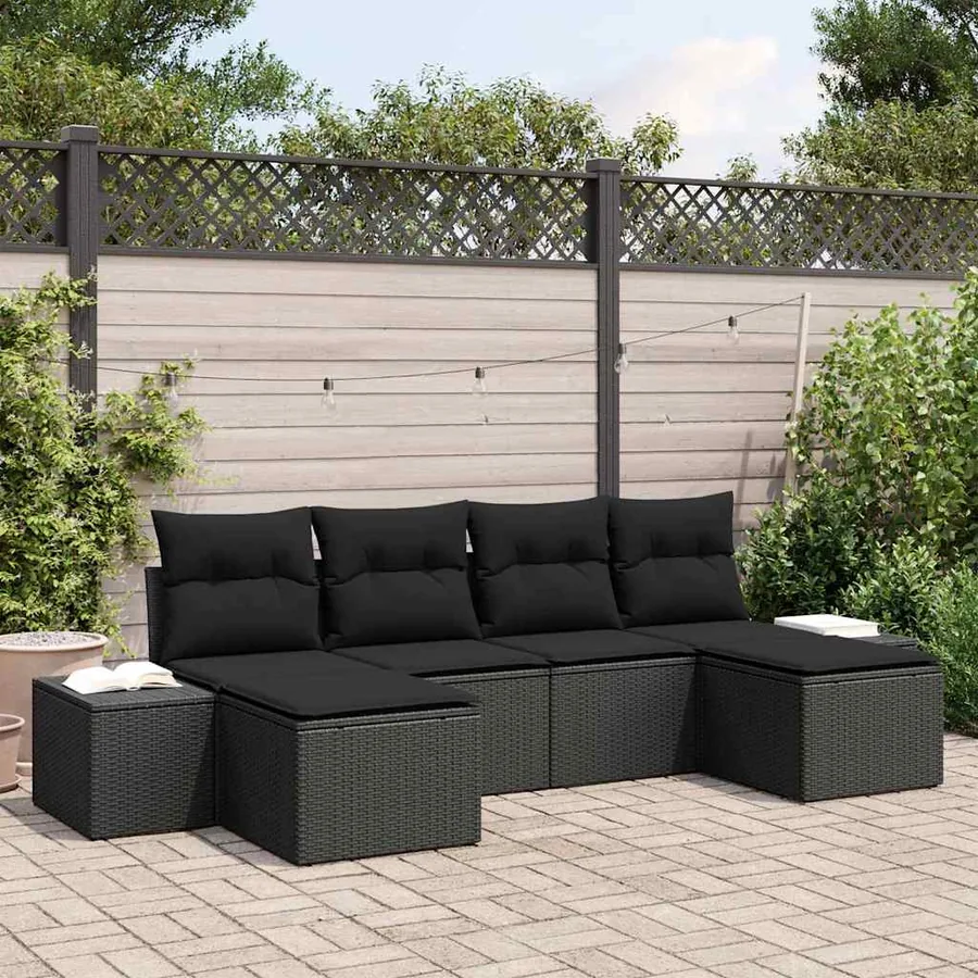Ensemble de canapé de jardin avec coussin 6 pcs Noir polyrotin