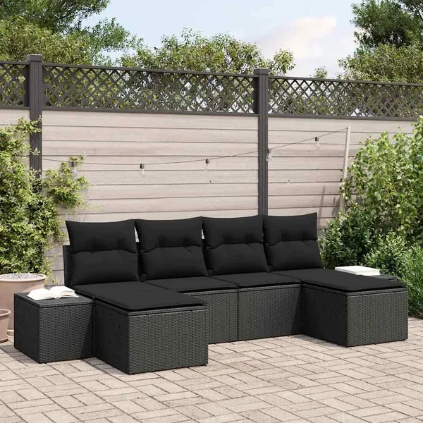 Ensemble de canapé de jardin avec coussin 6 pcs Noir polyrotin