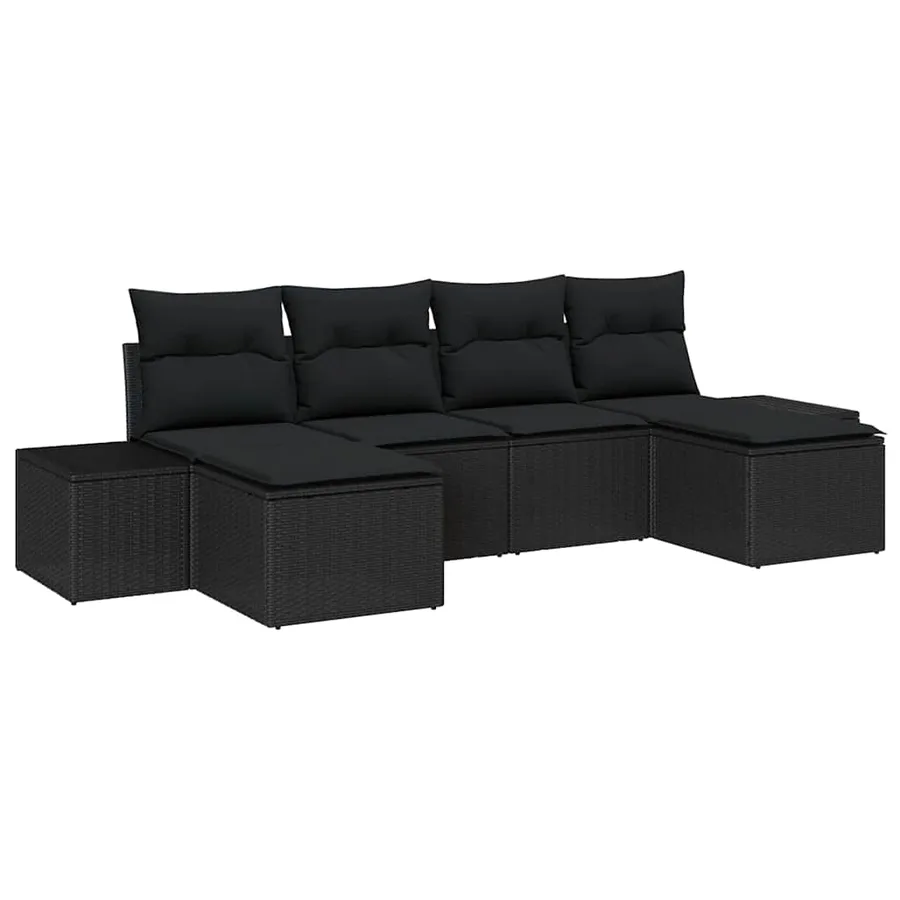 Ensemble de canapé de jardin avec coussin 6 pcs Noir polyrotin - 2