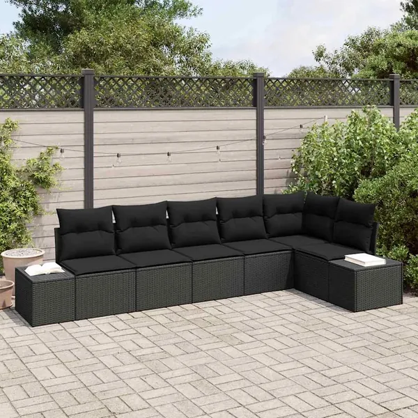 Ensemble de canapé de jardin avec coussin 6 pcs Noir polyrotin