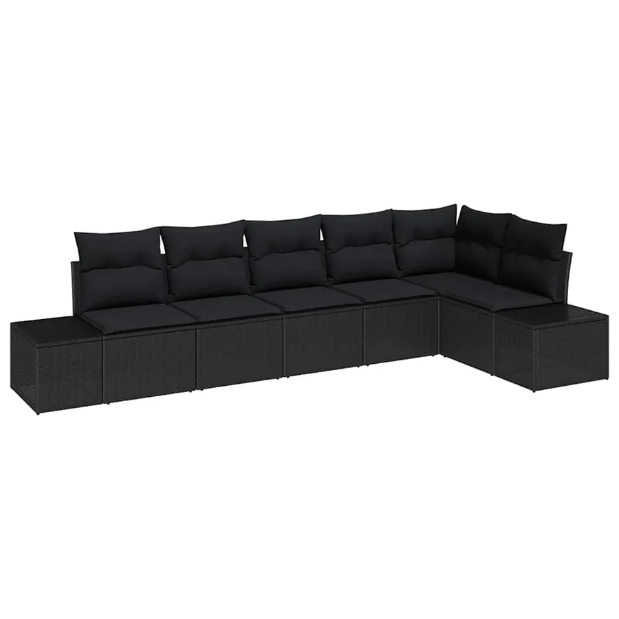 Ensemble de canapé de jardin avec coussin 6 pcs Noir polyrotin - 2