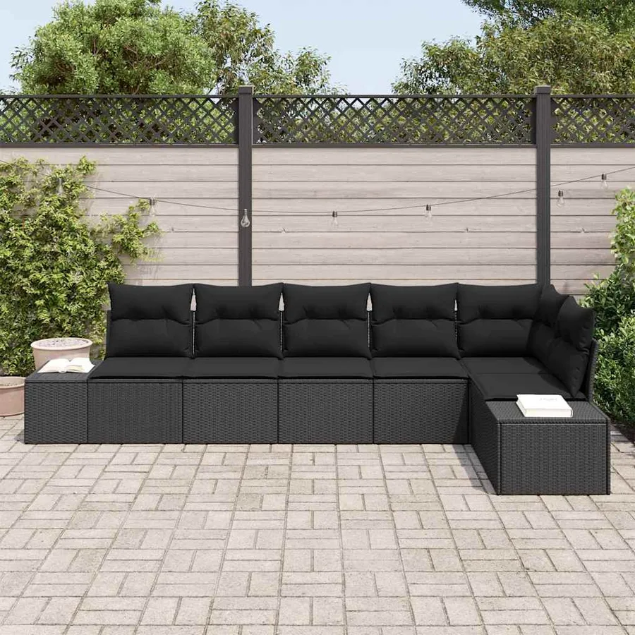 Ensemble de canapé de jardin avec coussin 6 pcs Noir polyrotin - 3