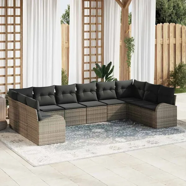 Ensemble de Canapés avec coussin 10 pcs Gris Polyrotin