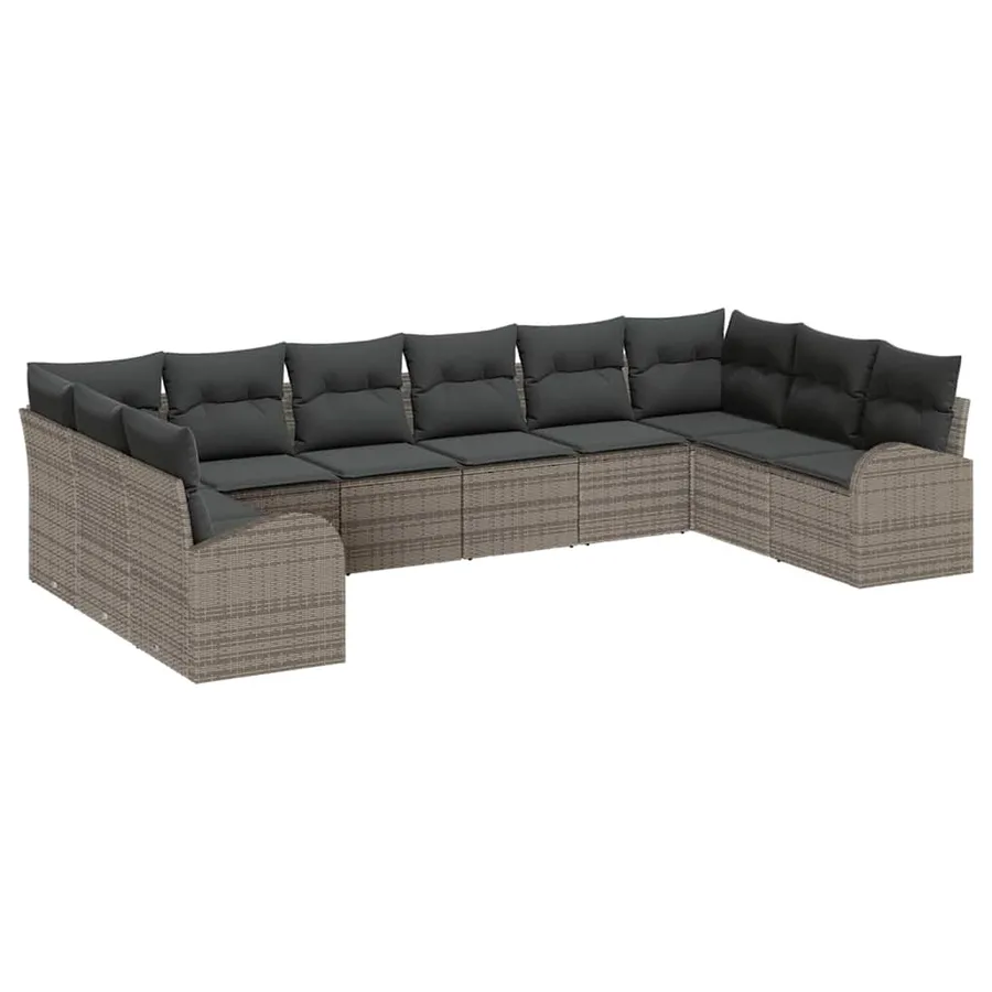 Ensemble de Canapés avec coussin 10 pcs Gris Polyrotin - 2