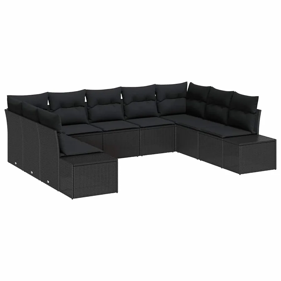 Ensemble de canapé de jardin avec coussin 9 pcs Noir polyrotin - 2