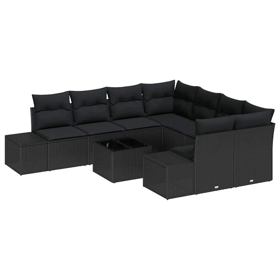 Ensemble de canapé de jardin avec coussin 9 pcs Noir polyrotin - 2